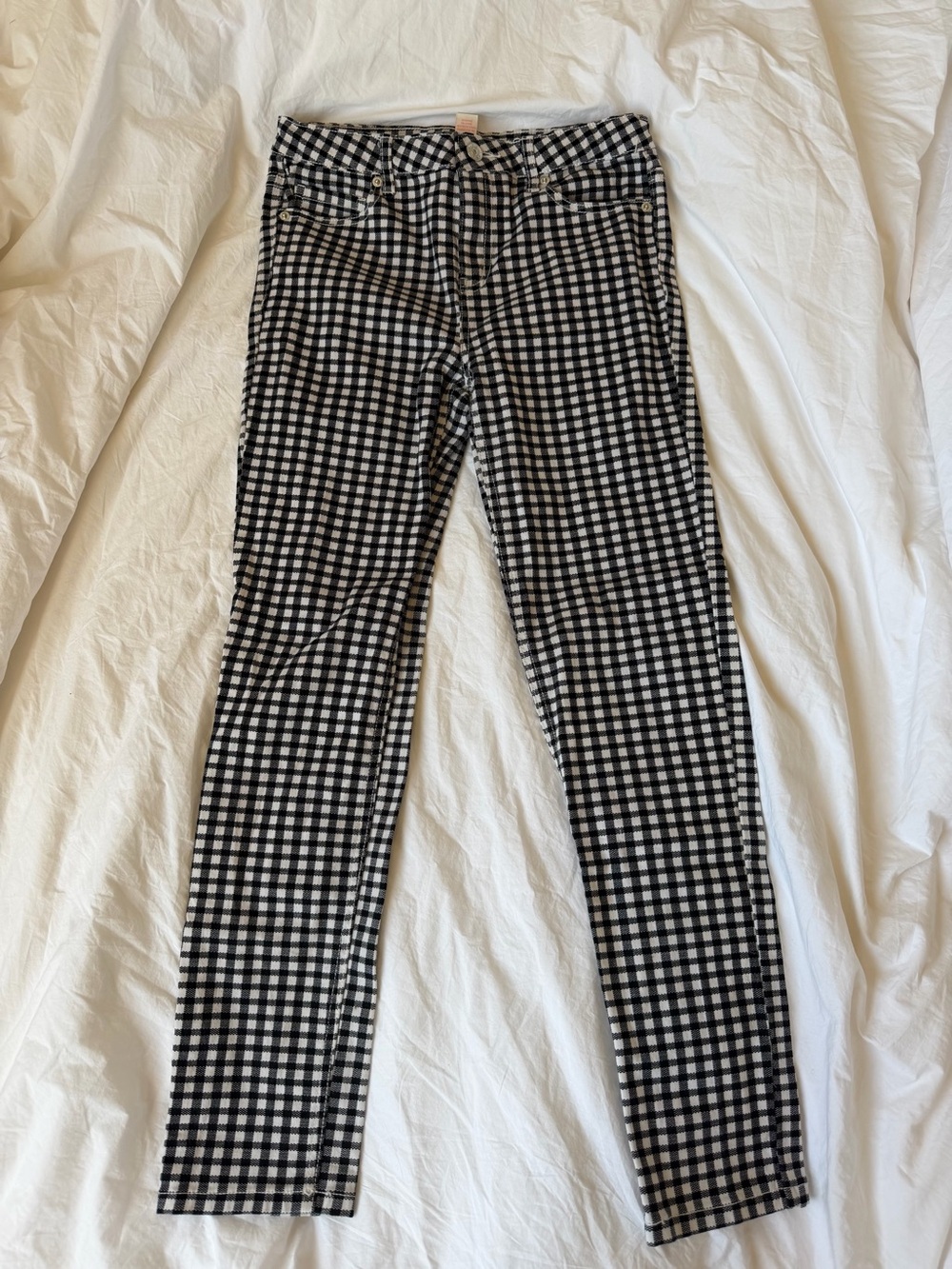 black and white gingham skinny pants